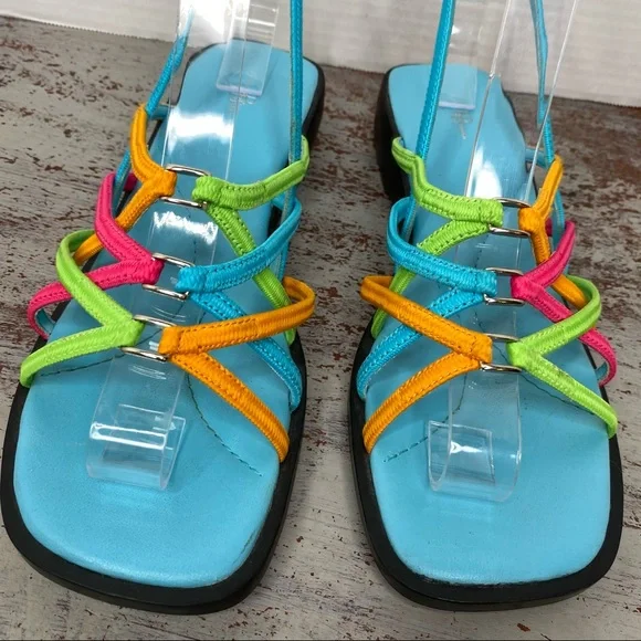 Vintage 90s 1990s Y2K 2000s neon elastic top platform sandals 7.5 retro - Picture 6 of 11